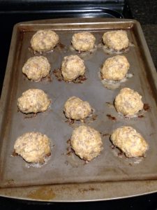 ingredients for Low Carb Gluten Free Sausage Balls nicely browned on baking sheets