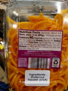 Butternut Squash noodles label