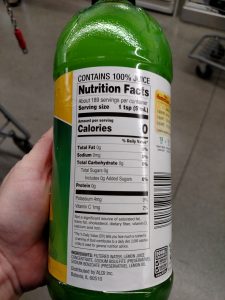 Nature’s Nectar 100% Lemon Juice  label