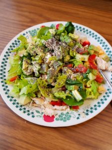 salad with Crock Pot Garlic Herb Chicken in it