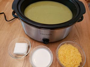 Crock Pot Broccoli Cauliflower Cheese Soup before milk and cheese are added