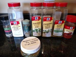 spices lined up on counter