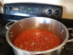 Freezer Spaghetti or Pizza Sauce in a big pot on the stove