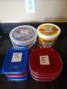 Freezer Spaghetti or Pizza Sauce packaged in containers for the freezer