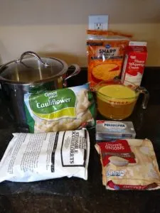 ingredients for Creamy Broccoli Cauliflower Cheese Soup