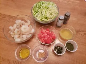 ingredients for Lemon Dill Shrimp and Zucchini Noodles