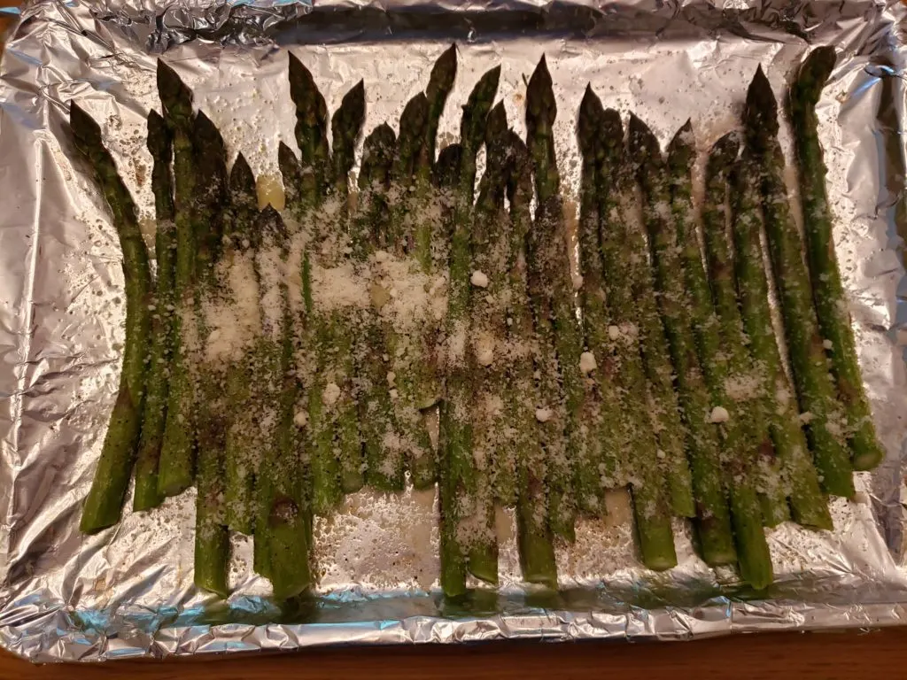 Roasted Parmesan Asparagus on baking sheet