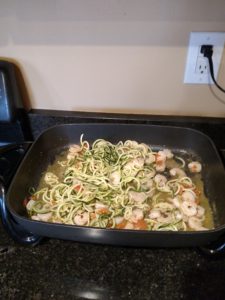Lemon Dill Shrimp and Zucchini Noodles in a skillet