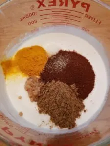 marinade ingredients before mixing together