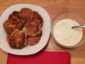 Gluten Free Salmon Cakes and lemon herb mayonnaise