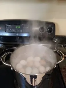 eggs boiling on stove