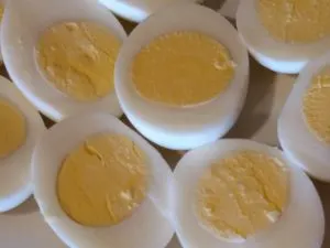 hard boiled eggs cut in half