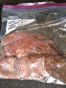 Marinated Steaks Freezer Meal in freezer bag