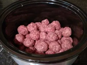 Low Carb Crock Pot Meatballs raw in crockpot