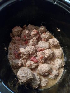 Low Carb Crock Pot Meatballs in crock pot after cooking