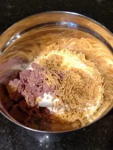 Cream Cheese Ball ingredients in bowl before mixing together