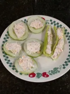 Cream Cheese Ball on cucumbers and peppers