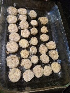 breaded eggplant in baking dish