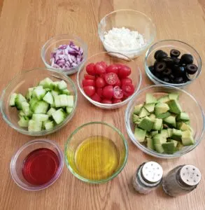 Ingredients for Greek Cucumber Avocado Salad