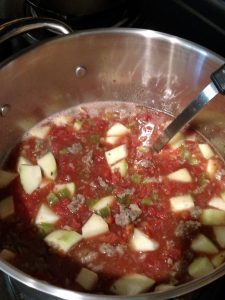 Sausage Zucchini Soup in soup pot