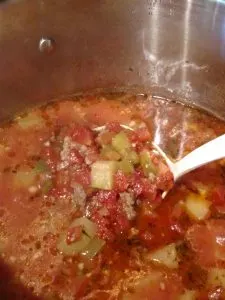 Sausage Zucchini Soup in soup pot