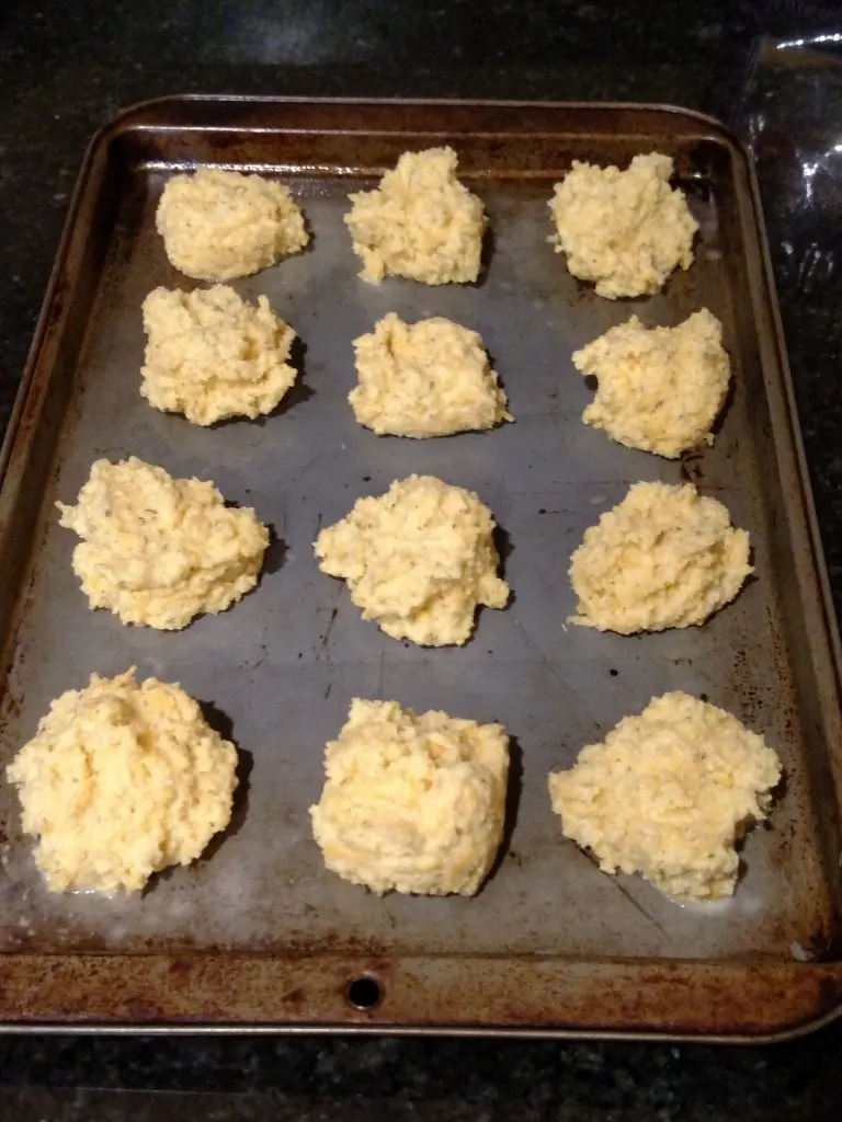 Low Carb Garlic Cheese Biscuits on baking sheet before being baked