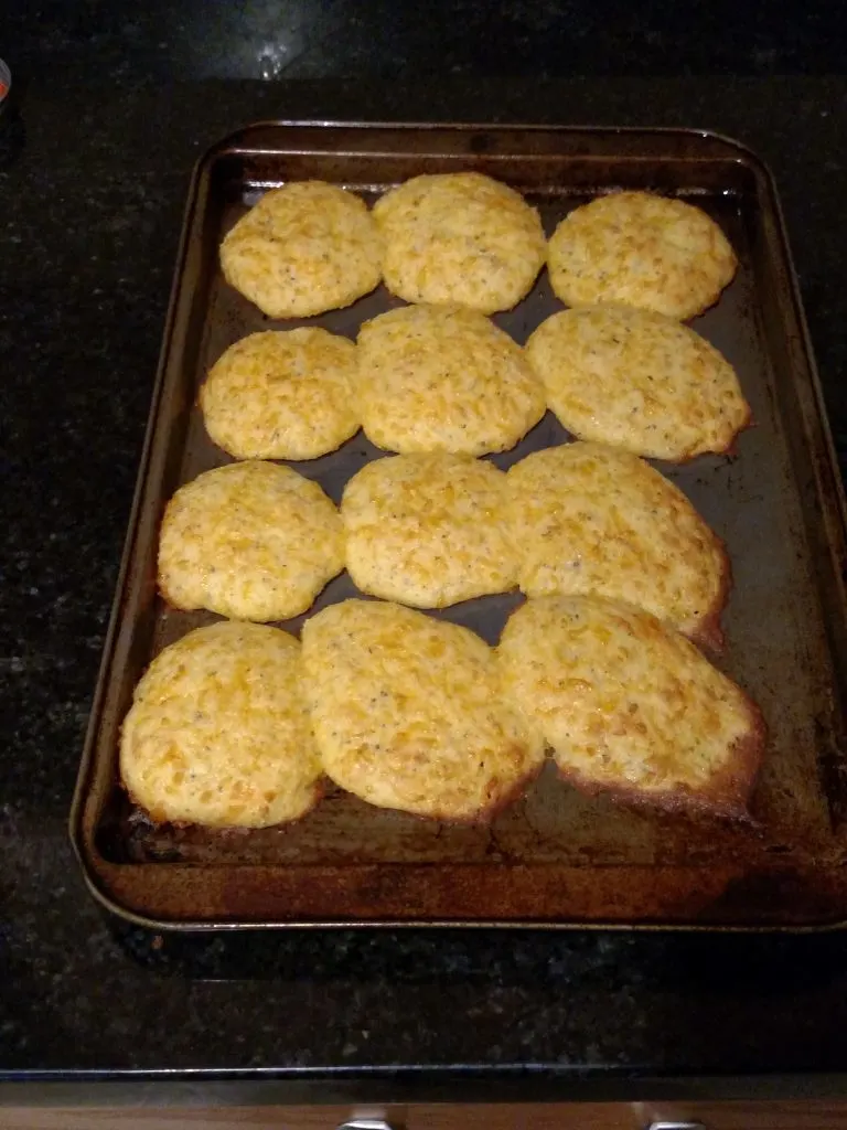 Low Carb Garlic Cheese Biscuits on baking sheet
