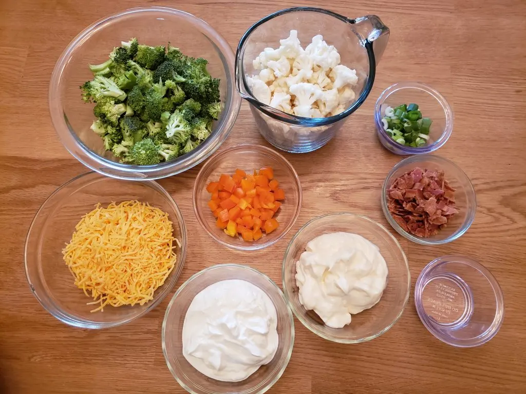 Ingredients for Creamy Broccoli Cauliflower Salad