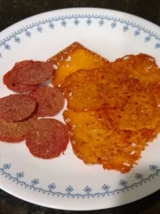 pepperoni and cheese crisps on plate