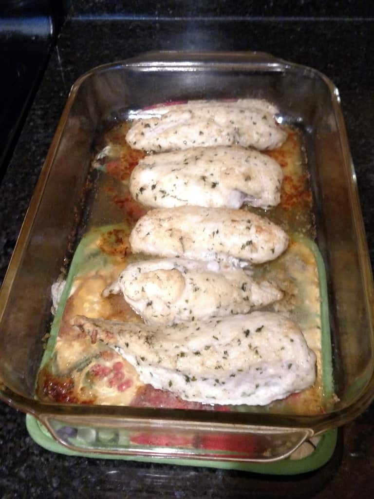 Parmesan Ranch Chicken Freezer Meal baked in baking pan