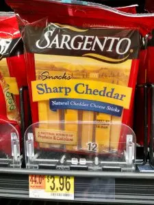 Sargento sharp cheddar cheese sticks in store