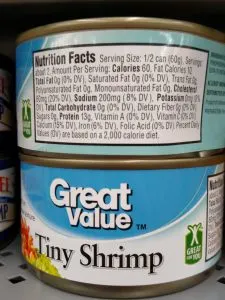 Great Value Shrimp label