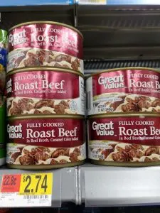 Can of roast beef in store