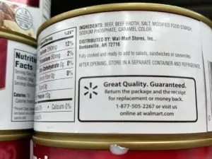 Can of roast beef label