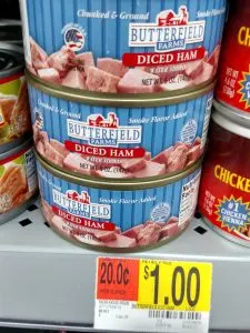 Can of diced ham in store