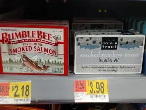 Bumble Bee Smoked Salmon and Cole’s Trout Smoked Rainbow Trout in store