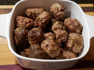 3 Ingredient Keto Crock Pot Meatballs in white serving dish