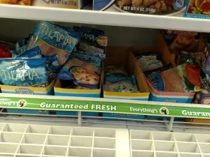 fish packages in freezer case