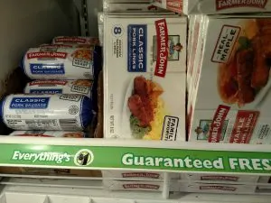 sausage packages in freezer case