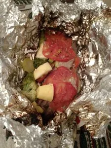 Keto Meat and Vegetable Foil Packets after cooking