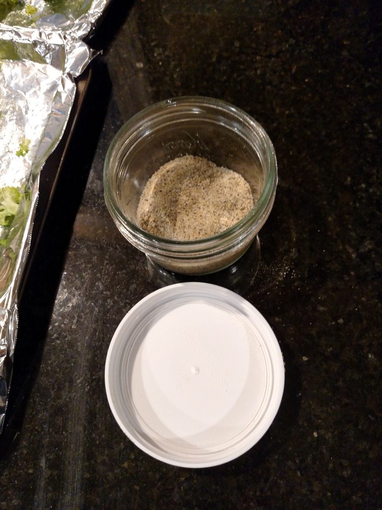 salt, pepper and garlic powder in small mason jar