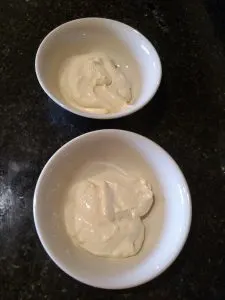 mixture divided into two small bowls
