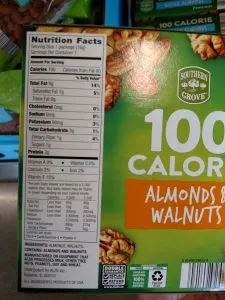 Southern Grove 100 Calorie Almonds & Walnuts label
