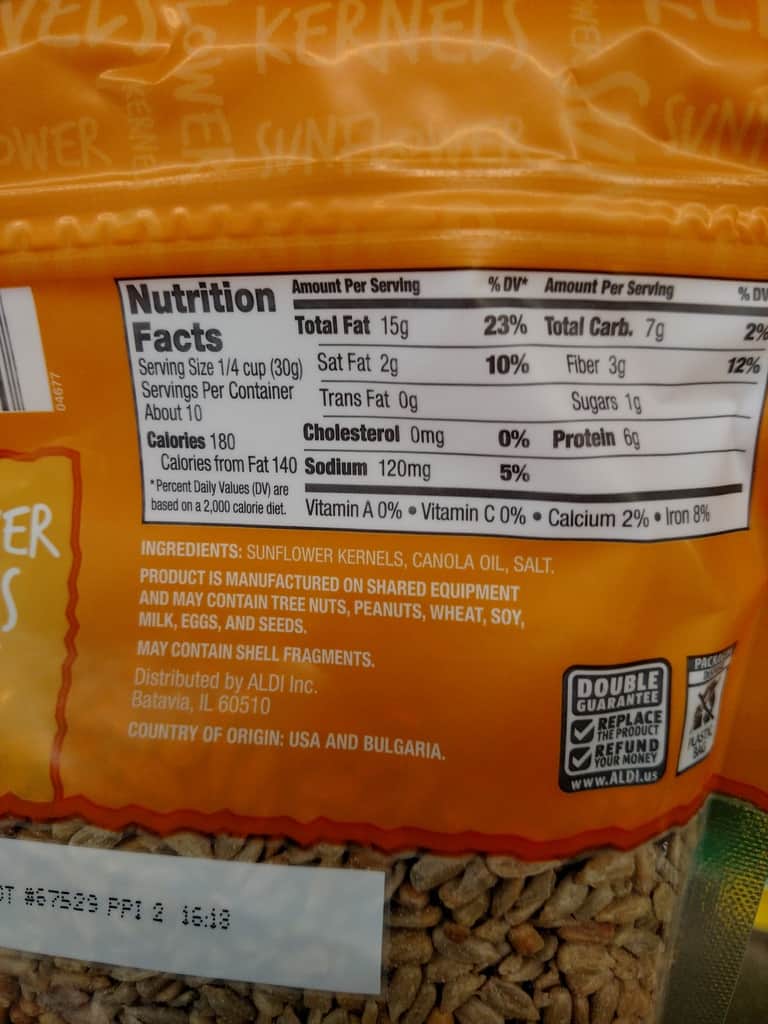 Southern Grove Sunflower Kernels Roasted & Salted label