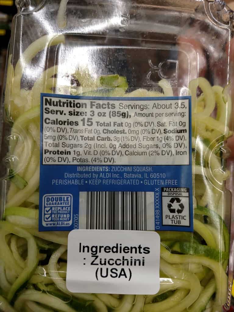 Zucchini noodles label