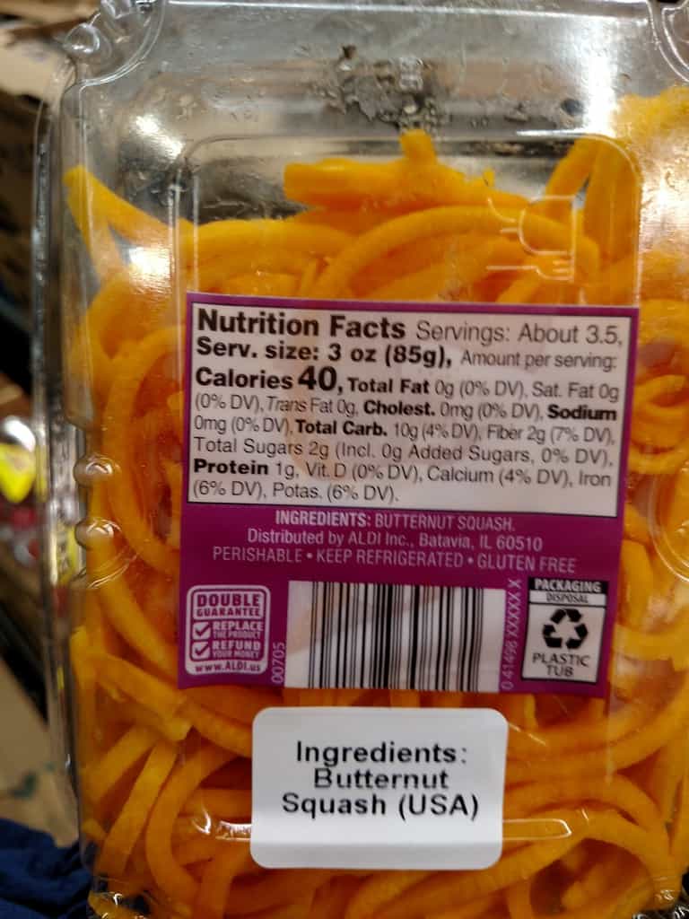 Butternut Squash noodles label
