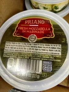 Priano Fresh Marinated Mozzarella label