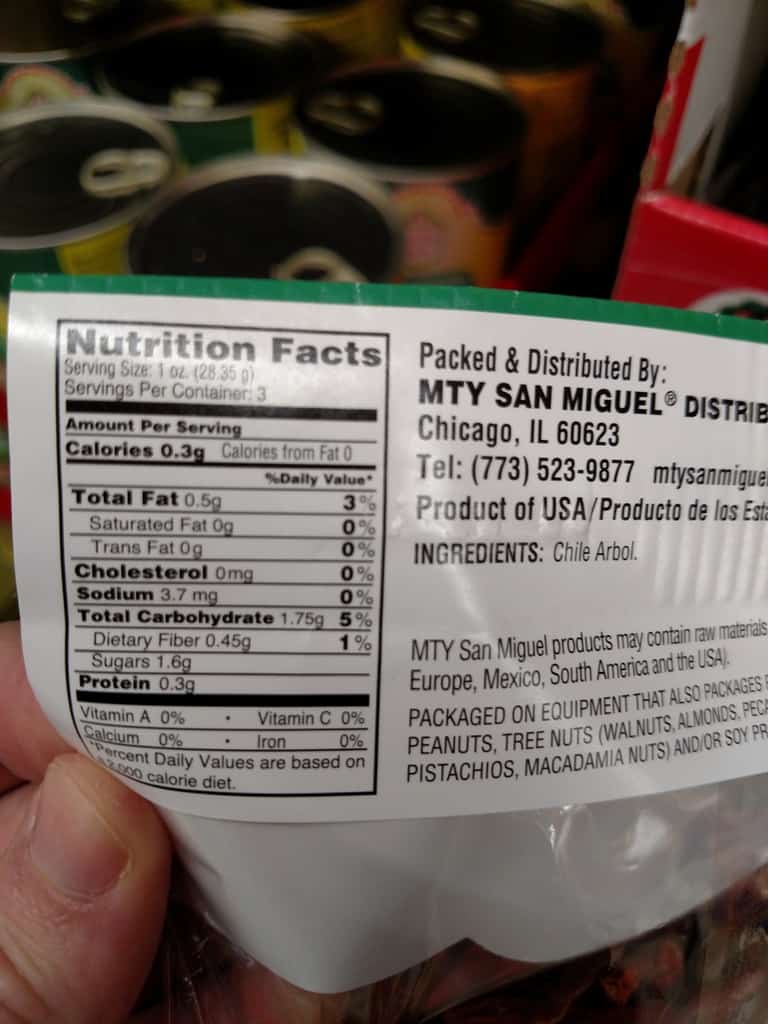 San Miguel Dried Chili Peppers label