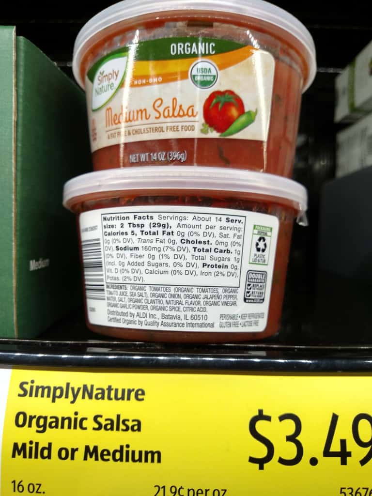 Simply Nature Organic Mild or Medium Salsa  one with front showing and one with label