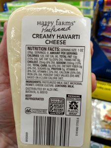 Happy Farms Preferred Creamy Havarti Cheese label